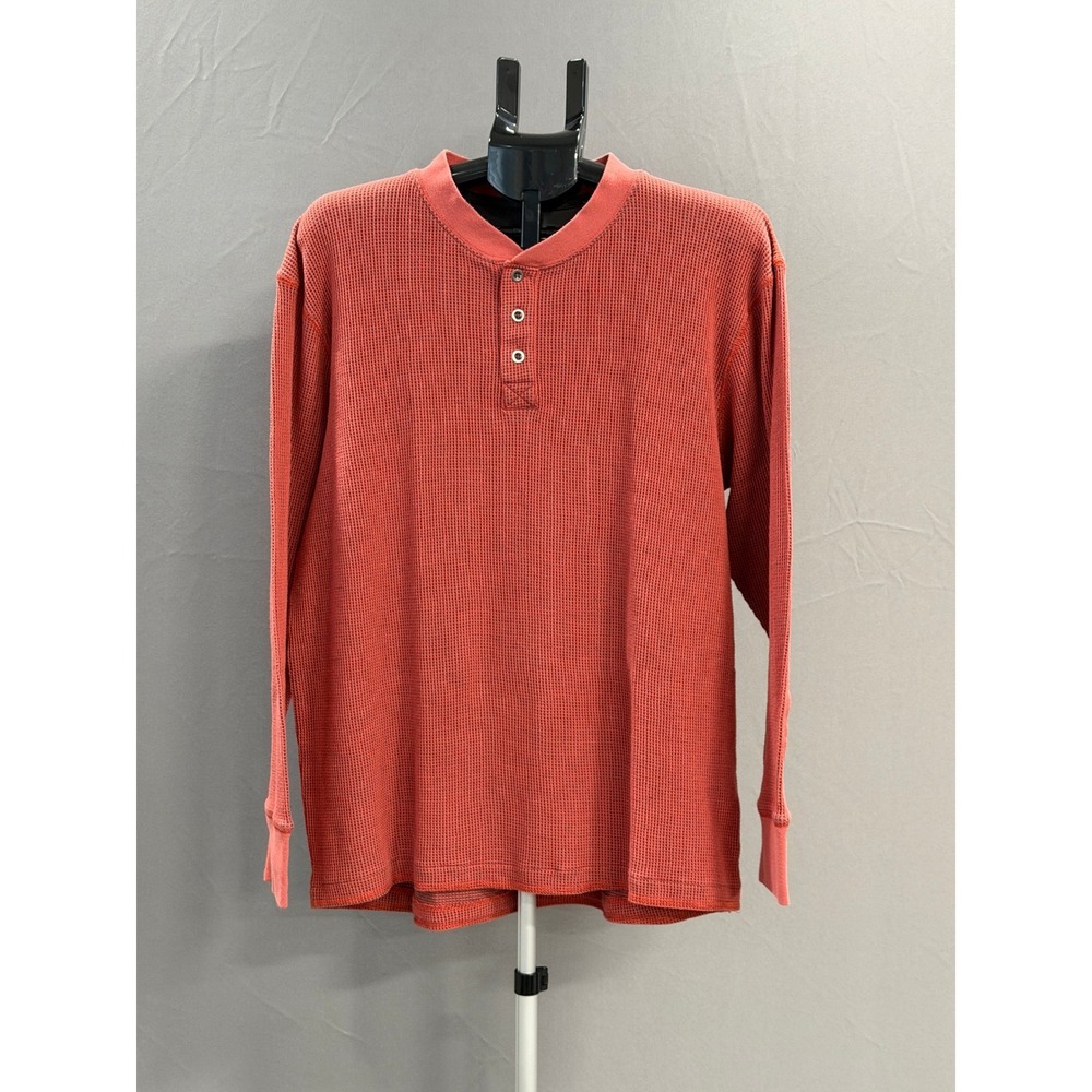 Wrangler Men Large Red Waffle Knit Henley Long Sleeve‎ Shirt Cotton Polyester